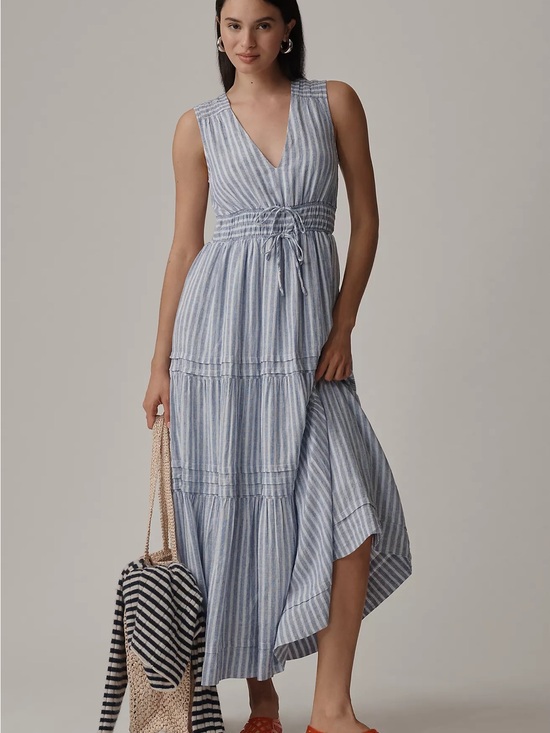 Anthropologie Dresses & Skirts - Somerset Blue Striped sleeveless V-Neck Tiered Maxi Dress